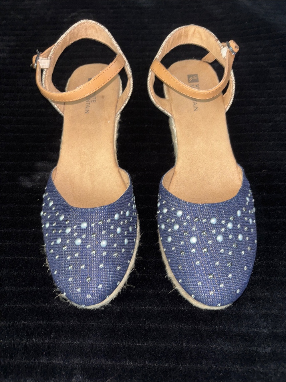 Studded Navy Espadrille Ankle-Strap Sandals - Women- White Mountain